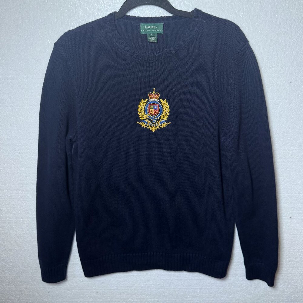 Lauren Ralph Lauren Navy Crewneck Sweater with Embroidered Crest